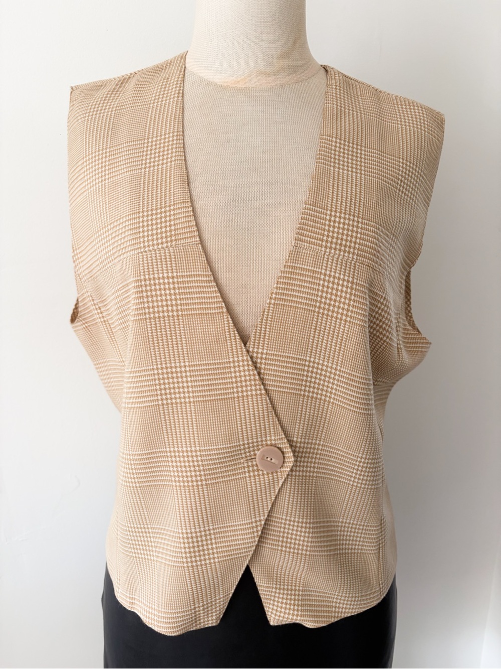 Vintage AGMIR Beige Plaid Houndstooth Vest, Size M - Made in Europe - Picture 6 of 10